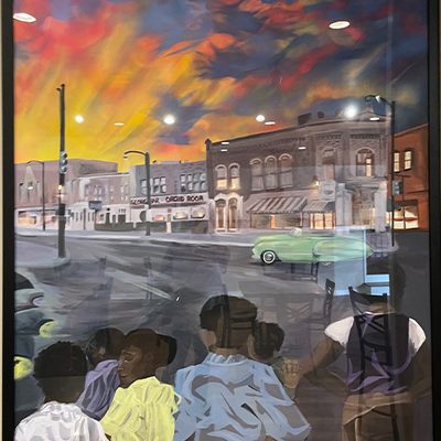 One of three large art pieces that represent the history of Indiana Avenue inside The Avenue Coffeeshop and Café in Indianapolis.