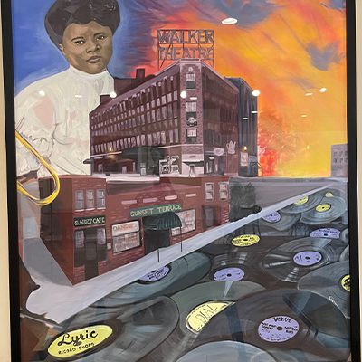 One of three large art pieces that represent the history of Indiana Avenue inside The Avenue Coffeeshop and Café in Indianapolis.