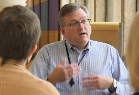 Rev. Dr. Scott Seay talking to students