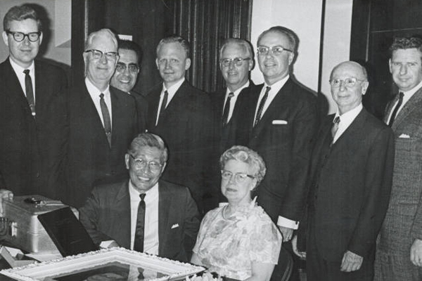 Dr. Toyozo Nakarai, seated with his wife, Frances, at his retirement dinner