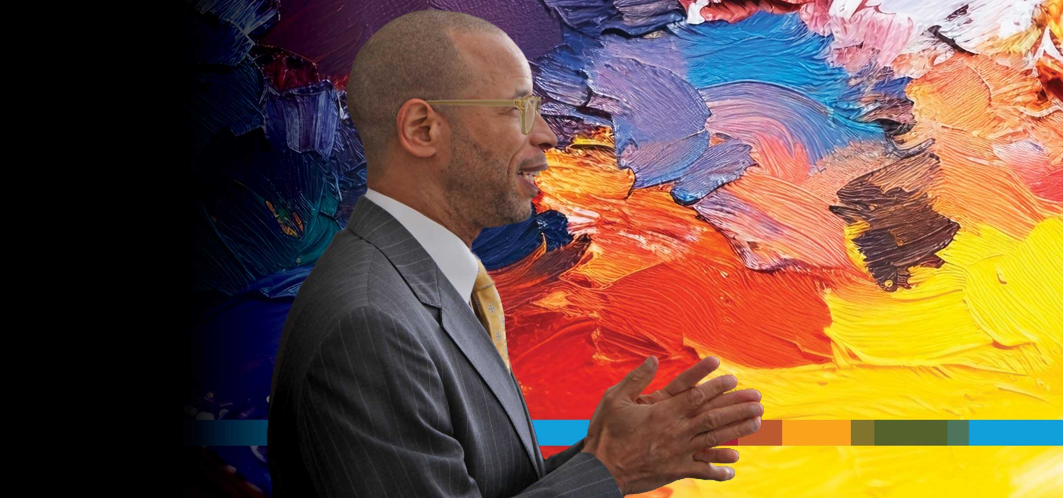 Dr. Frank Thomas on a blotched art background.